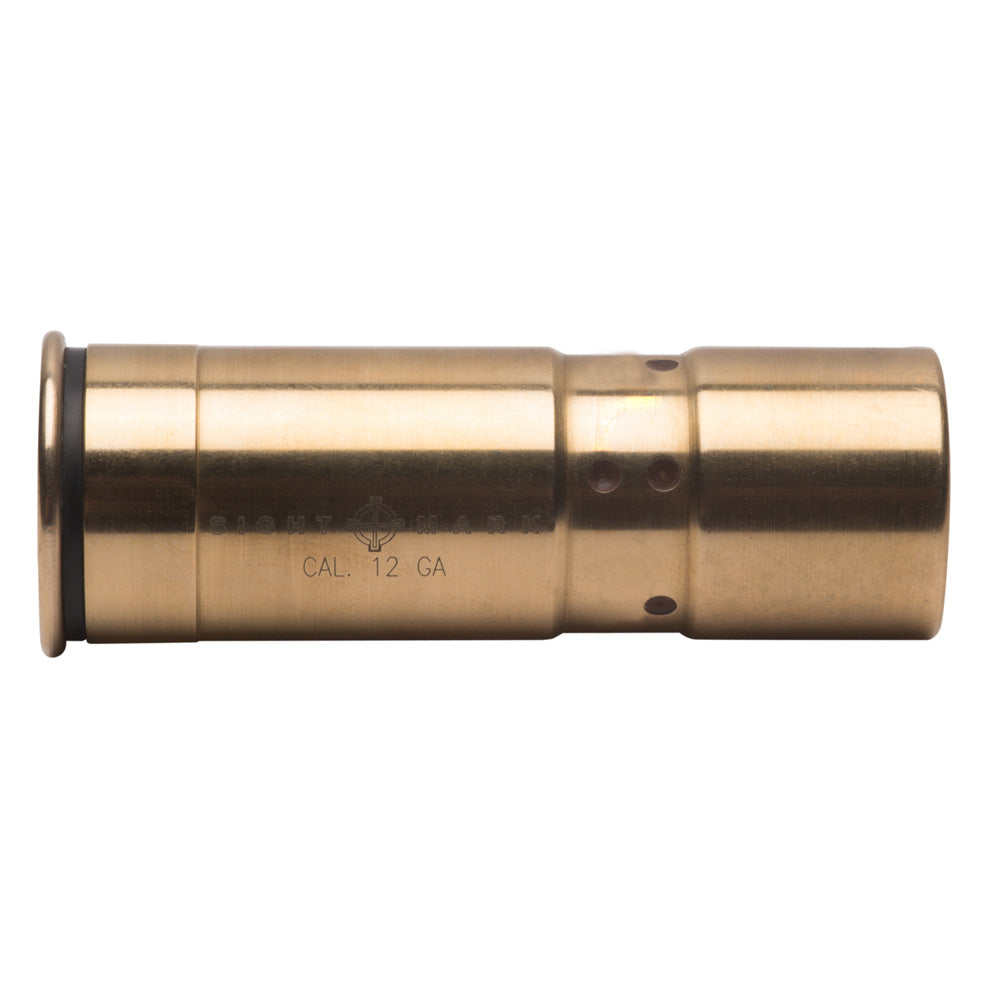 Side view of Accudot 12 gauge boresight showing durable brass construction and laser aperture