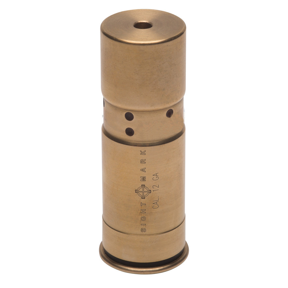 Bottom view of Accudot 12 gauge boresight showing charging contacts and battery compartment