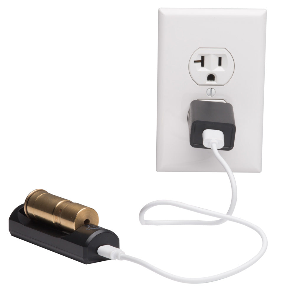 Accudot 12 gauge boresight in charging dock with USB cable for convenient recharging
