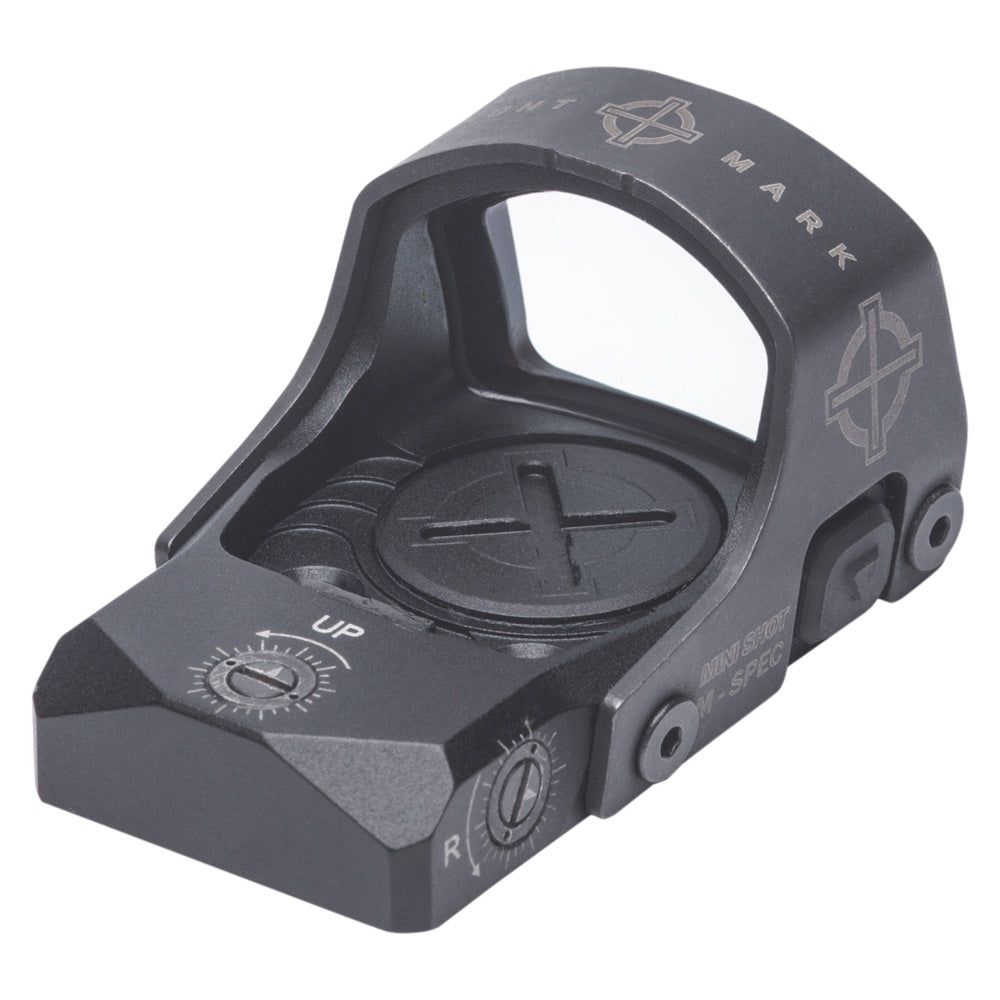 Top view of Mini Shot M-Spec M1 FMS reflex sight with protective steel shield design