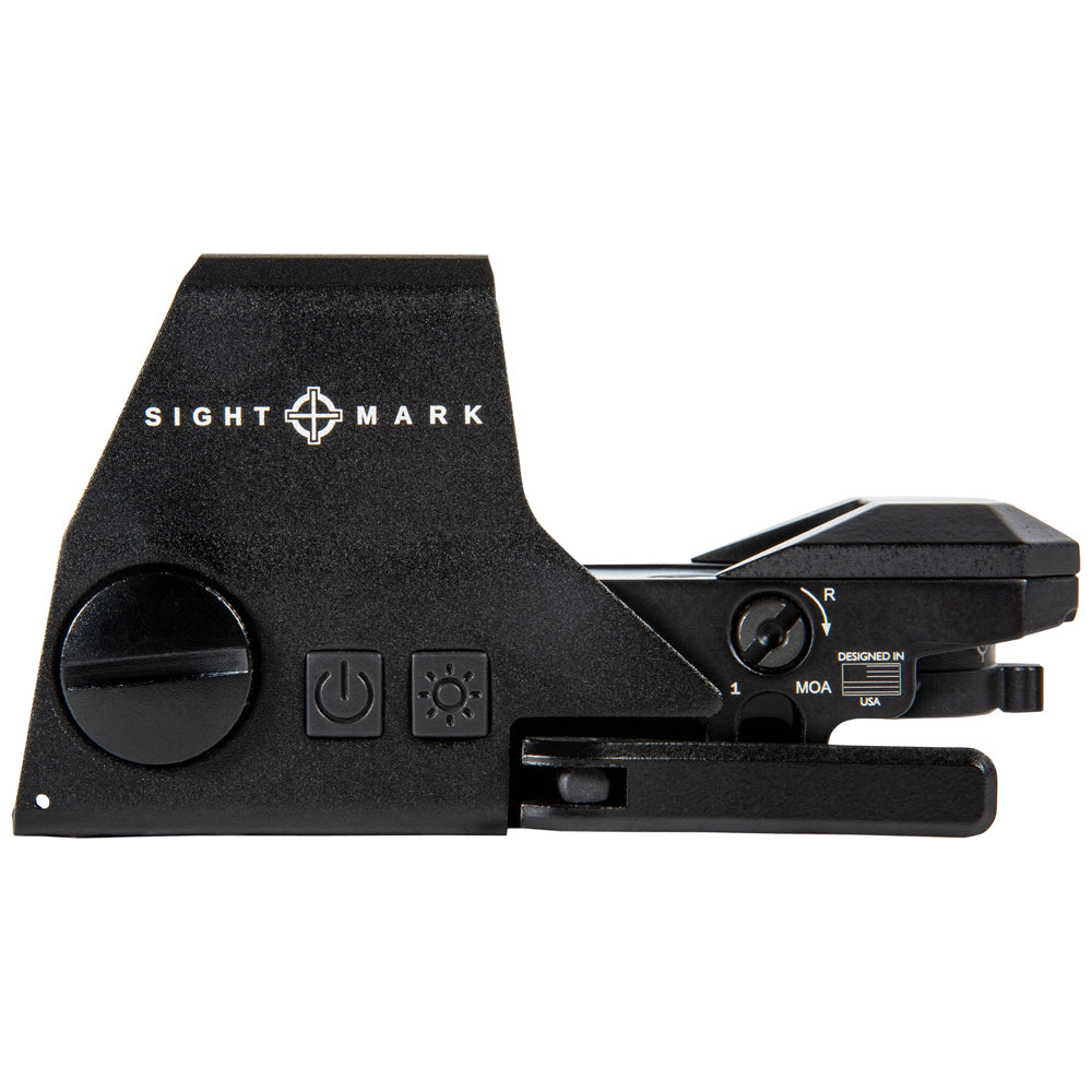 Angled view of Ultra Shot reflex sight displaying laser sight integration and controls