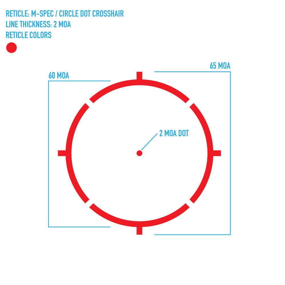 Ultra Shot M-Spec FMS reticle pattern showing 65 MOA circle red dot with adjustable brightness