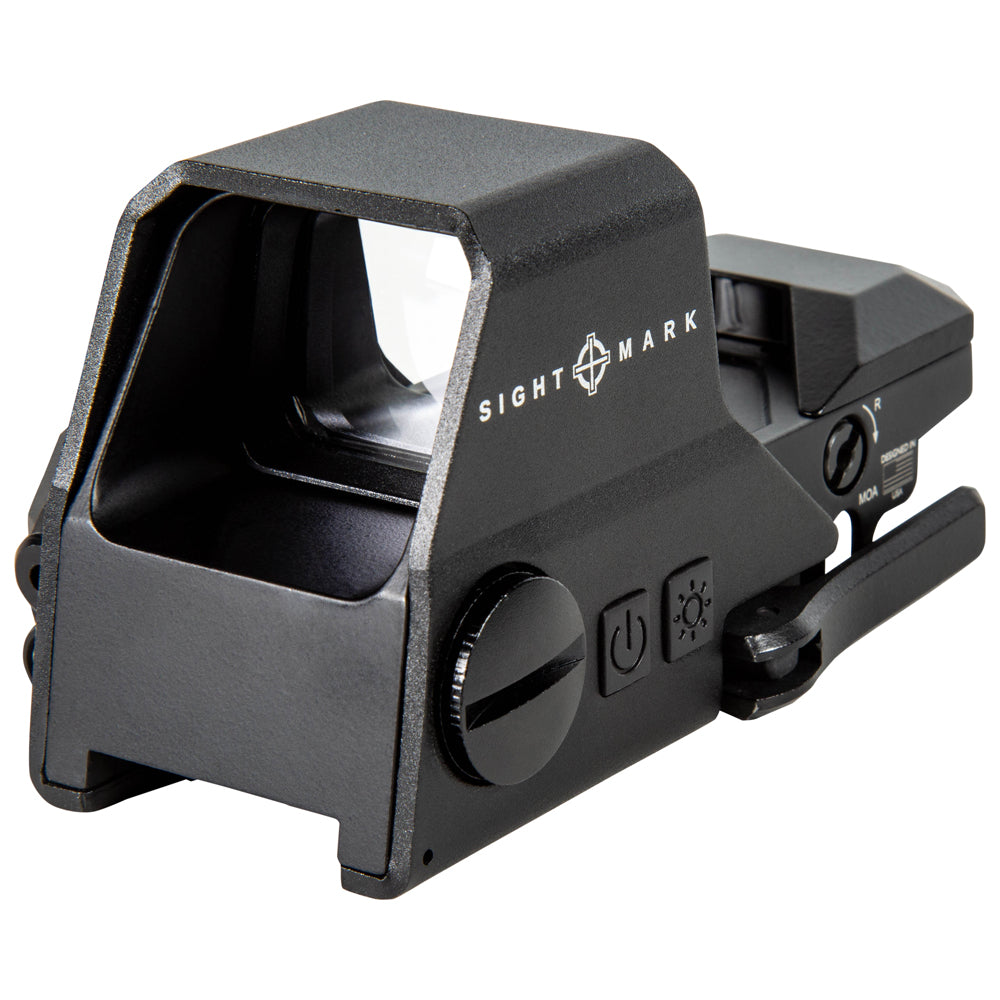 Bottom view of Ultra Shot reflex sight with laser showing picatinny rail mounting system