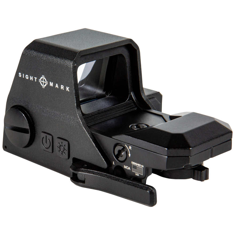 Rear view of Ultra Shot reflex sight with laser showing adjustment controls and battery compartment