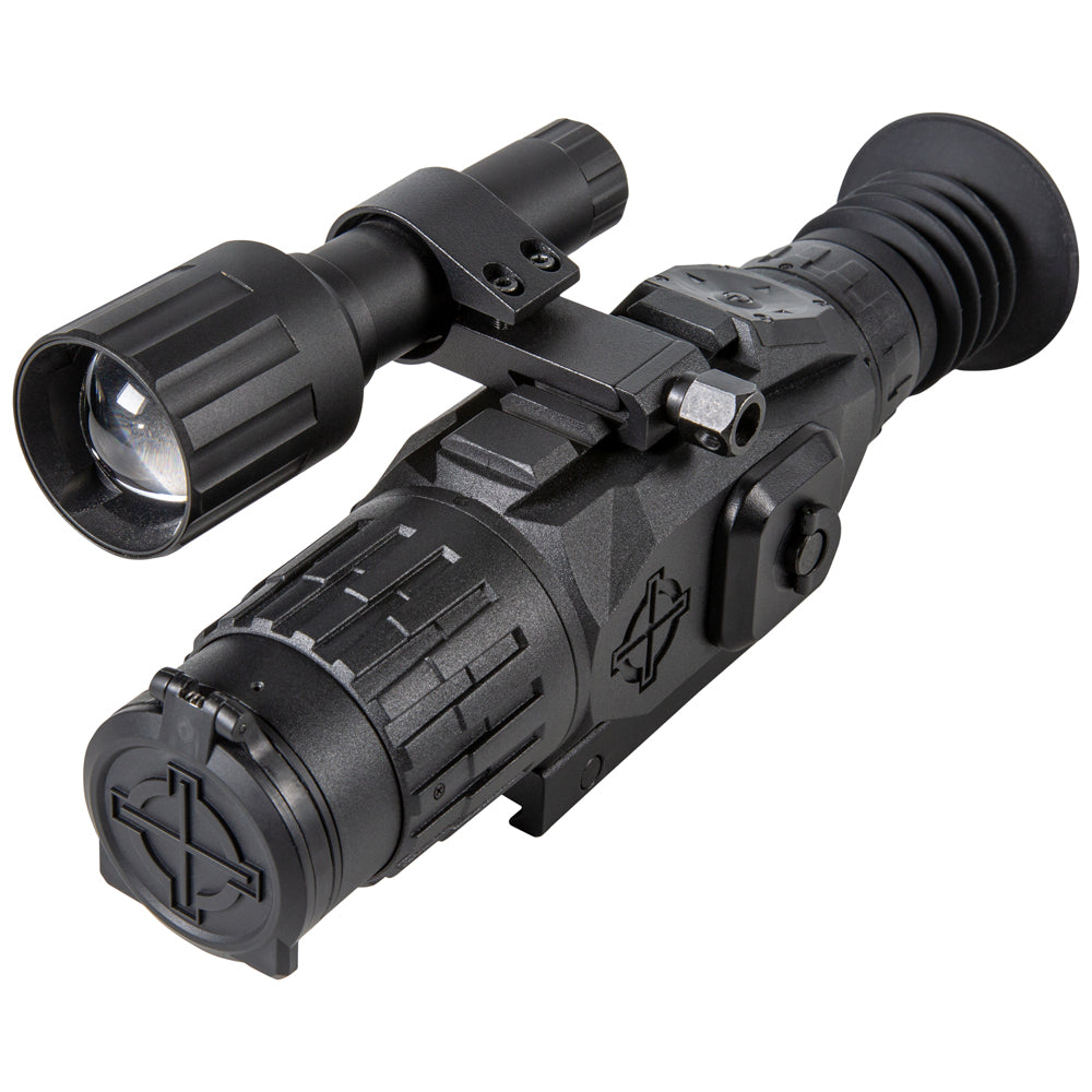 Rear view of Wraith HD 2-16x28 digital scope with FLCOS screen and control buttons