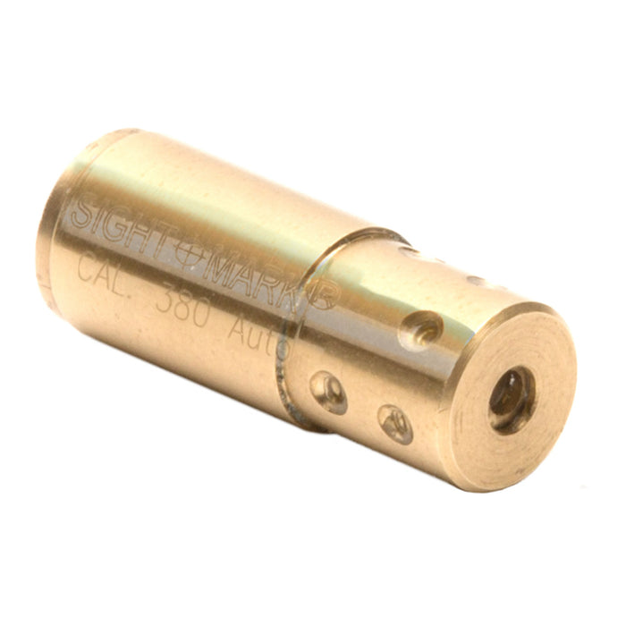 Side profile of .380 ACP boresight showing compact design for easy chambering and ejection
