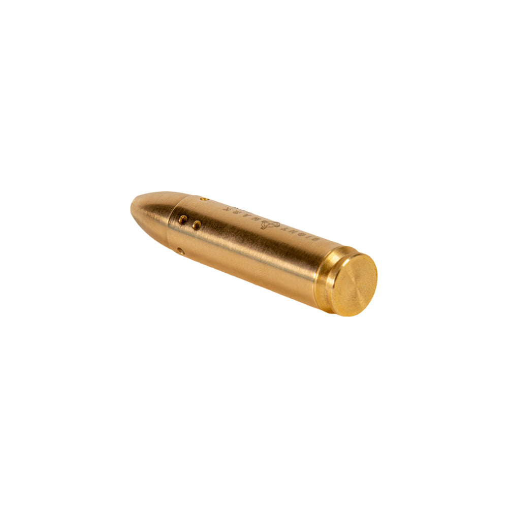 Bottom view of .450 Bushmaster boresight displaying precision machining and brass cartridge design