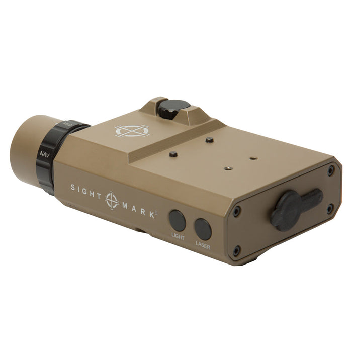Top view of LoPro Combo laser sight displaying control buttons and battery compartment