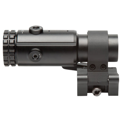 Flip-to-side LQD mount mechanism for T-5 magnifier showing quick-detach functionality
