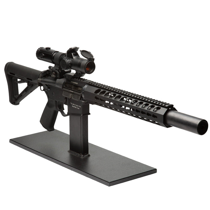 Complete rifle setup with T-5 magnifier and accessories for tactical shooting applications