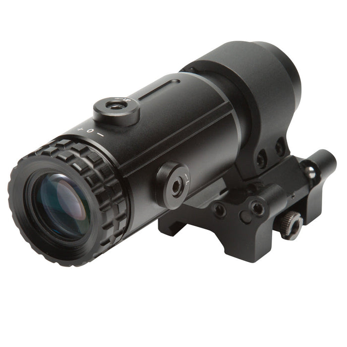 Side profile of T-5 magnifier showing aluminum construction and adjustment controls